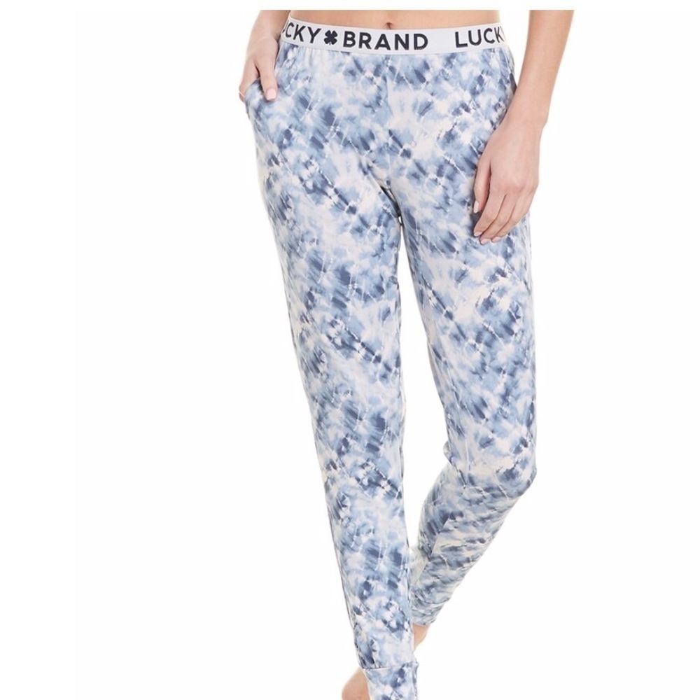 LUCKY BRAND NWT Tie Dye Jogger Lounge Pant Size Medium in Blue and White